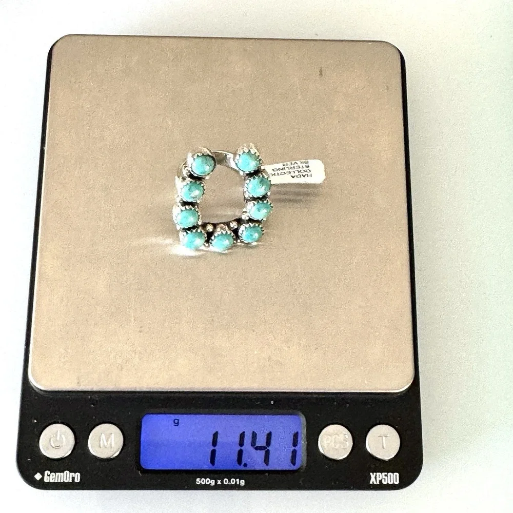 Horseshoe Turquoise Ring Sz‎ 7 Sterling Old Style Patina Lucky Southwest Hada